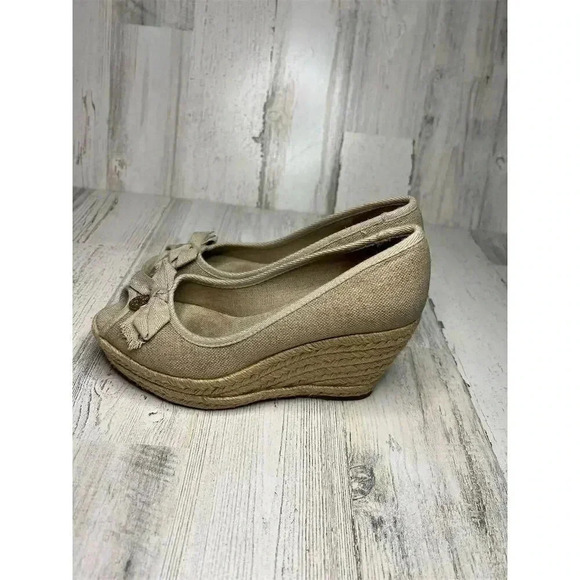 Tory Burch Women's Peep-Toe Espadrille Wedge Sandals Size 7 Tan Brown - Picture 6 of 10